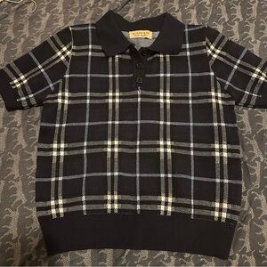 T- shirt Kids Polo - Navy, White, and Yellow Plaid